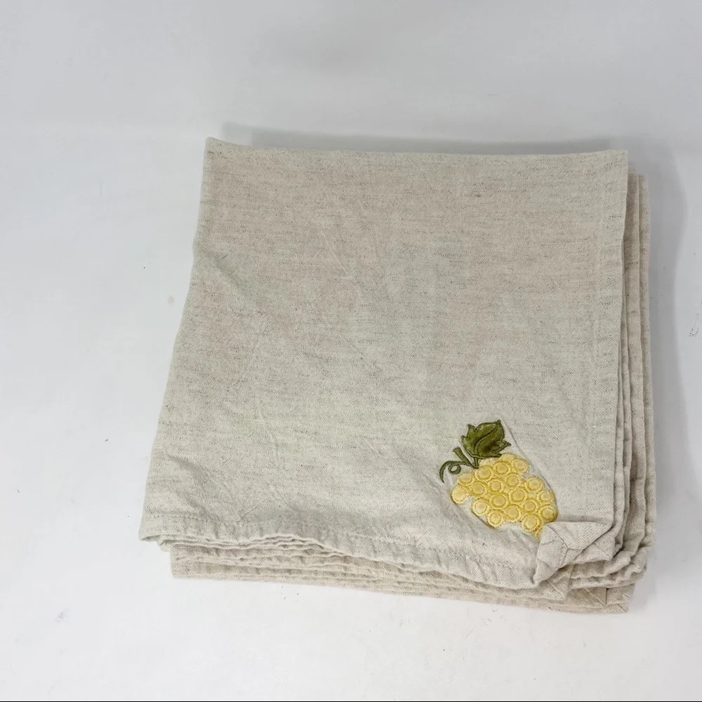 POTTERY BARN Set Of 5 Beige Grape Linen Napkins